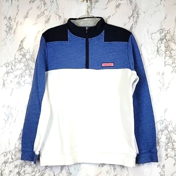 Vineyard Vines Saltwater The Shep Shirt Pullover Navy&Heather Blue White Sz M - Picture 1 of 12